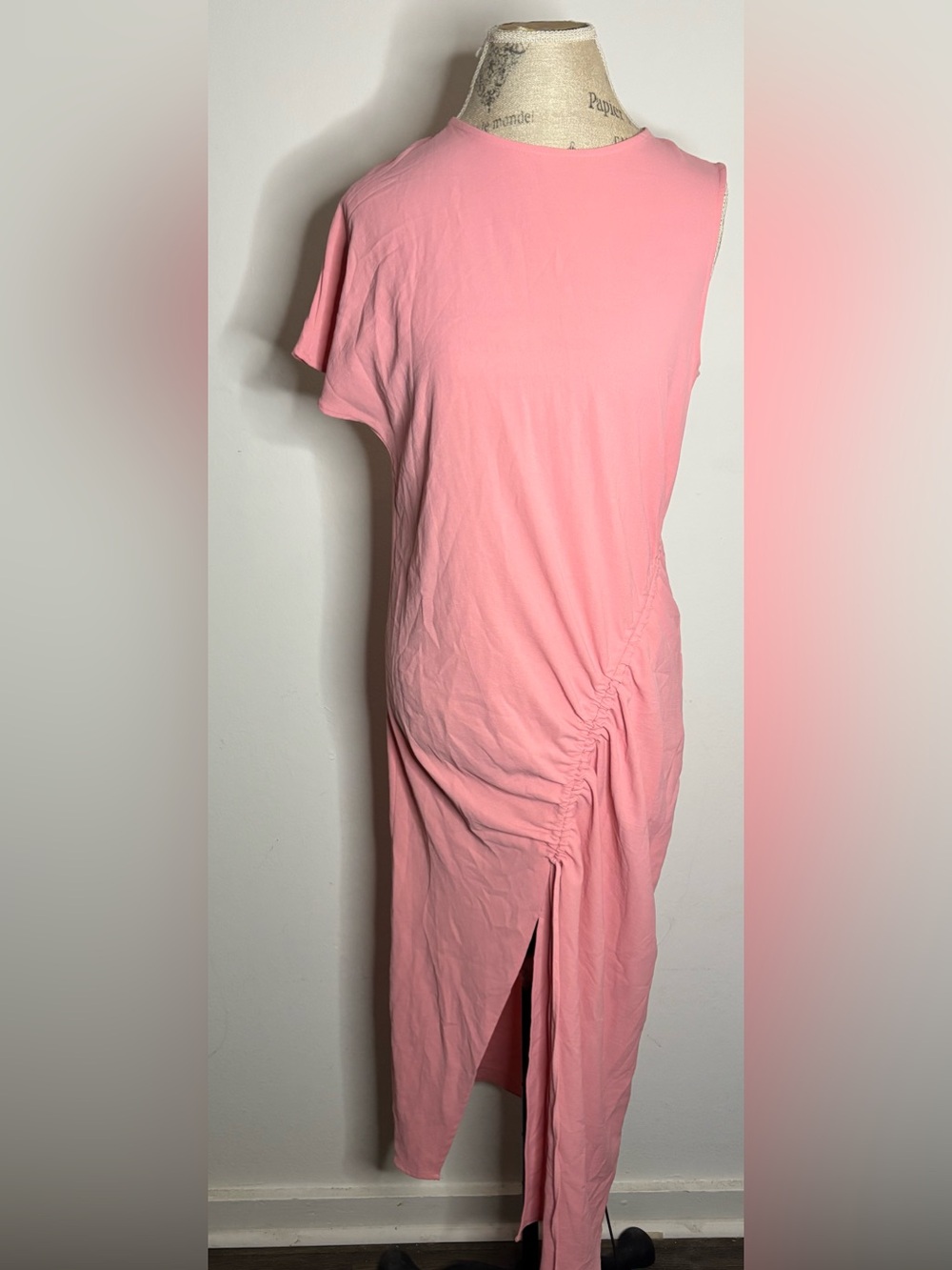 Zara Pink Asymmetrical Ruched Side-Slit Skirt